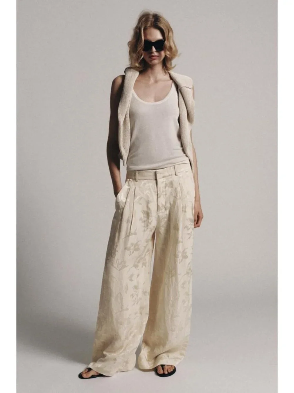 ZARA ZW COLLECTION JACQUARD LINEN PANTS